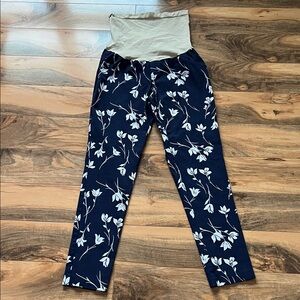 Motherhood Maternity Blue Floral Pants Medium Stretch Waist Work Casual